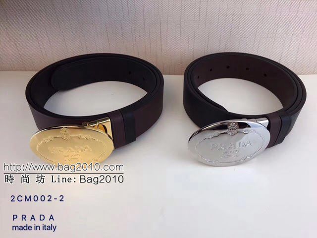 PRADA男士皮帶 普拉達烏木色牛皮雙面用腰帶  jjp2023